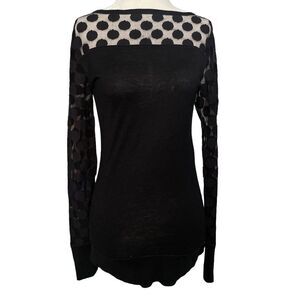 Diane Von Furstenberg Silk Black Long Sleeve Sheer Sweater